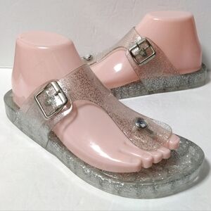 Rasolli Women's Clear Jelly Glitter Toe Post Flat Slip-On Summer Sandals Size 8